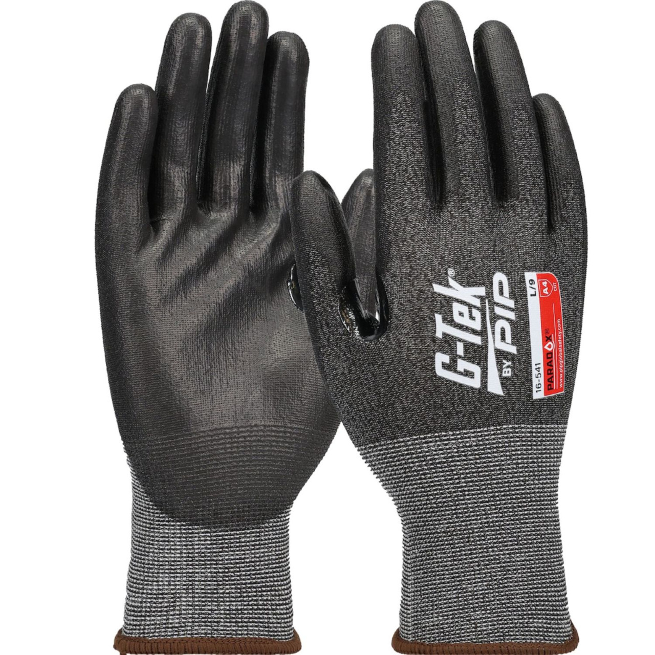 PIP G-Tek Paradox Large Black 21G Seamless Knit PolyKor Blended Glove with Polyurethane Coated Flat Grip